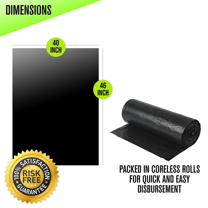 Aluf Plastics أكياس قمامة ألُوف بلاستيك سعة 40-45 جالون (2 مل - عبوة من 50) 40" × 46" - بطانات علب كبيرة ثقيلة - أكياس قمامة بلاستيكية سوداء للاستخدام في الحديقة، الأوراق، المقاولين، الفناء، الاستخدام الخارجي - Image 3